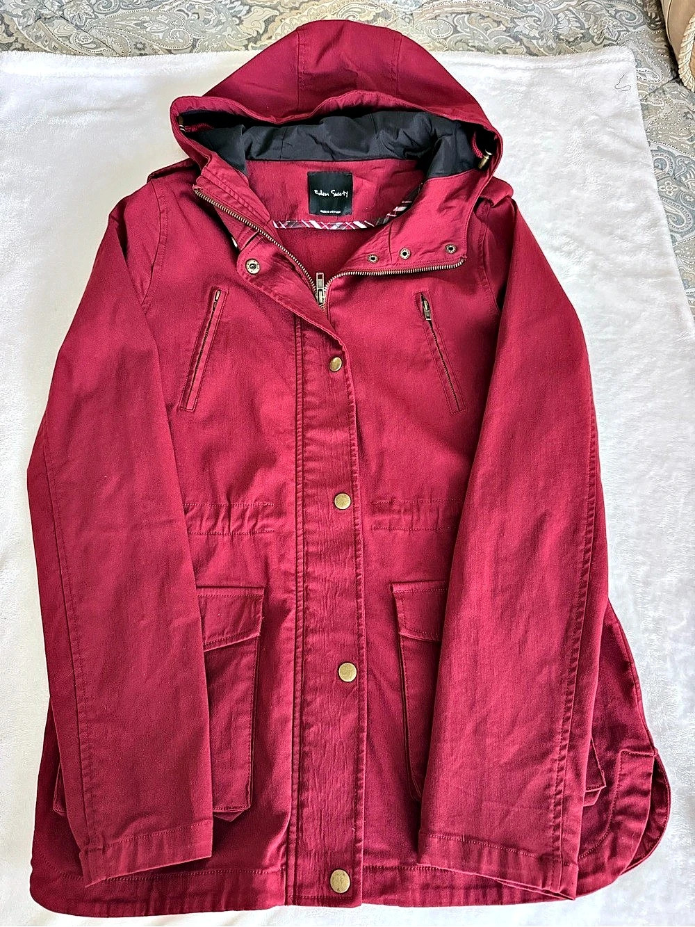 Eden Society Holly Contrast Hood Cargo Jacket Burgundy Small